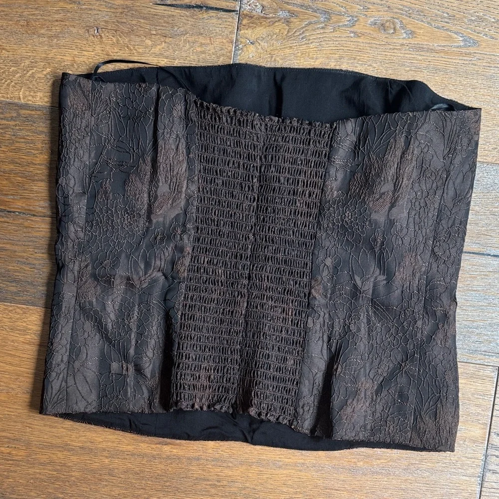 Elegant brown black embroidered  Strapless Top - Picture 2 of 4